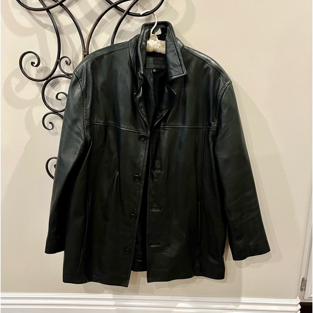 John ashford men’s black genuine leather jacket size large